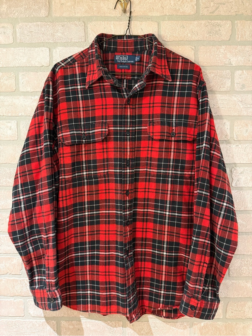 VTG Polo Ralph Lauren Lumberjack Flannel Plaid Work Shirt Red Black Men's Medium